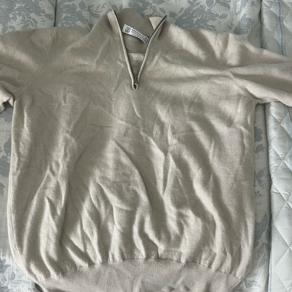 Brunello Cucinelli Light Tan Zip-Up Sweater